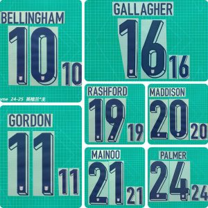Football Idol Numbers 2024 England Home BELLINGHAM Football Jersey Number GORDON Team numbers and names