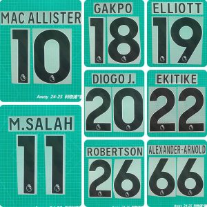 Football Idol Numbers 24-26 Liverpool Away MAC ALLISTER Football Jersey Number M.SALAH Team numbers and names