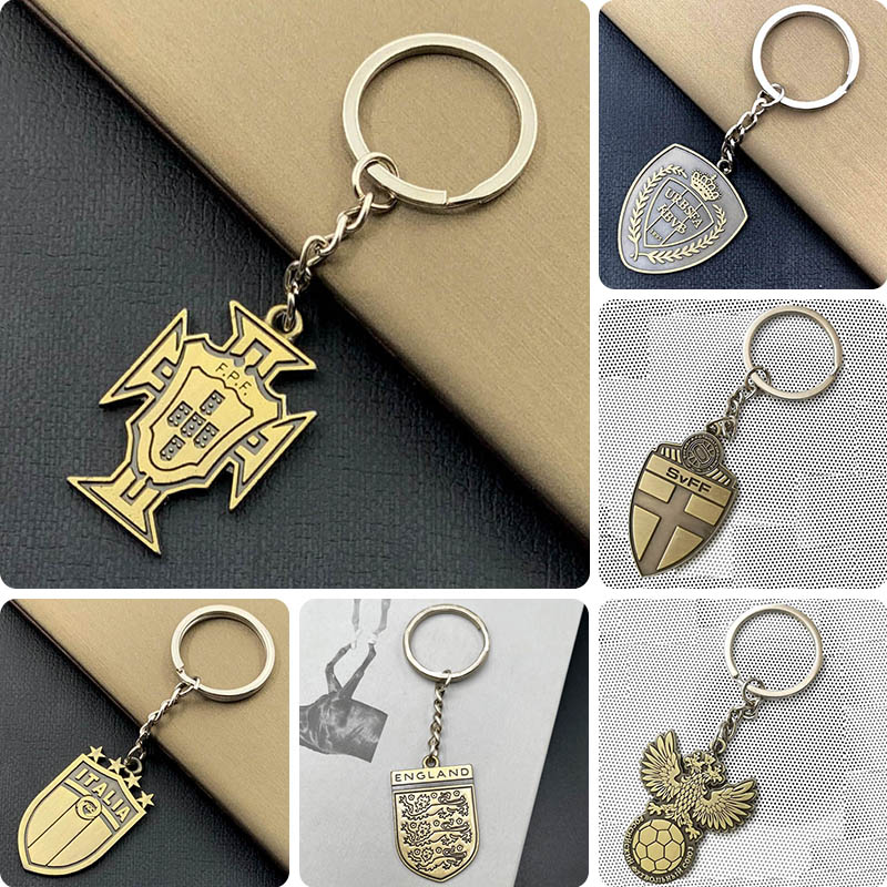 Portugal Football Keychain Italy Metal Football Pendant England Commemorative Pendant Russia