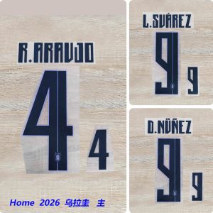 Football Idol Numbers 2026 Uruguay Home L.SUAREZ Football Jersey Number R.ARAUJO Team numbers and names