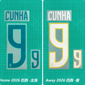 Football Idol Numbers 2026 Brazil Home Football Jersey Number CUNHA #9 Team numbers and names