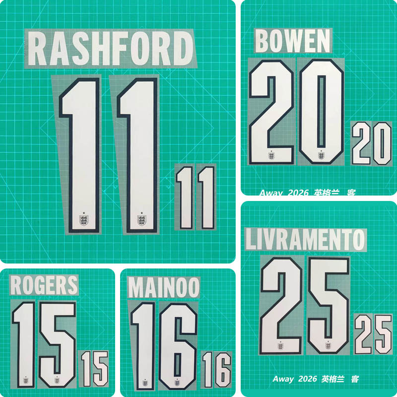 Football Idol Numbers 2026 World Cup England Away RASHFORD Football Jersey Number MAINOO Team numbers and names LIVRAMENTO