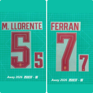 Football Idol Numbers 2026 World Cup Spain Away Football Jersey Number M.LLORENTE Team numbers and names FERRAN