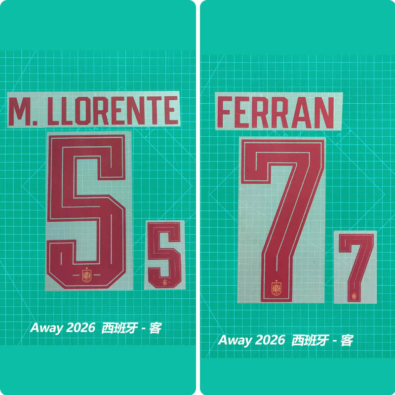 Football Idol Numbers 2026 World Cup Spain Away Football Jersey Number M.LLORENTE Team numbers and names FERRAN