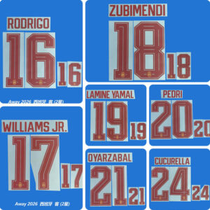 Football Idol Numbers 2026 World Cup Spain Away (2-star) LAMINE YAMAL Football Jersey Number PEDRI Team numbers and names CUCURELLA